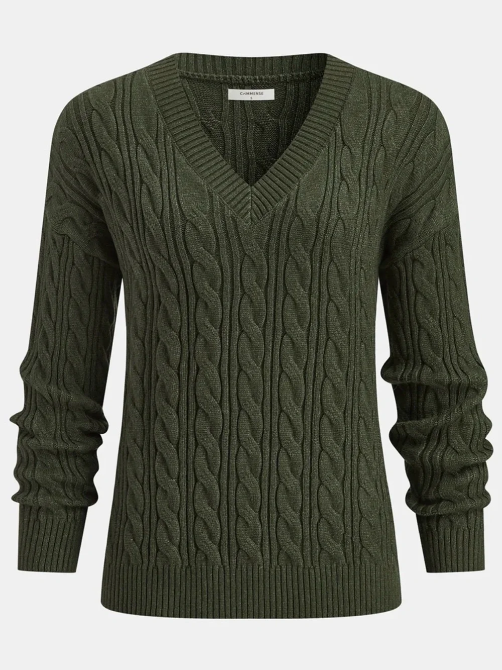 Commense Cable-Knit V-Neck Sweater & Wide-Leg Knit Pants Set